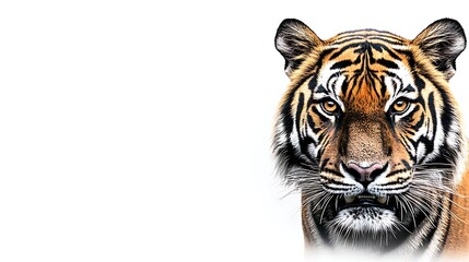Obraz premium Tiger Portrait Close Up with Intense Gaze on White Background