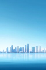 Fototapeta premium Modern Cityscape Reflected in Calm Water Under Clear Sky