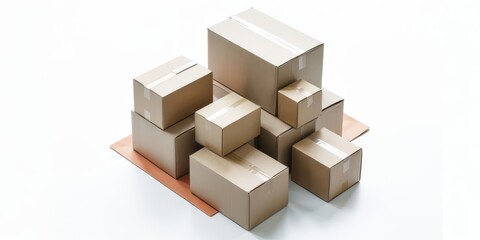 Fototapeta premium Neatly arranged cardboard boxes of varying sizes, showcasing a minimalist composition with soft neutral tones and a subtle orange accent, representing modern packaging and shipping solutions.