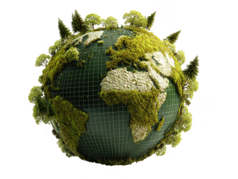 Green earth globe covered in lush vegetation