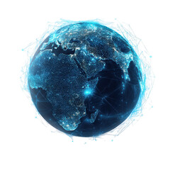 Global network connections illuminated earth visualization