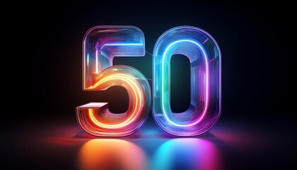 Glowing colorful line inside the glass symbol 50 shape.