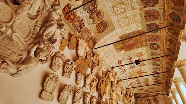 Arcaded walkways and scholarly courtyards evoke centuries of learning at the University of Padova, Padua, Veneto, Italy