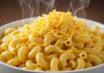 A steaming bowl of creamy mac and cheese comfort food that warms the soul topped with sharp cheddar