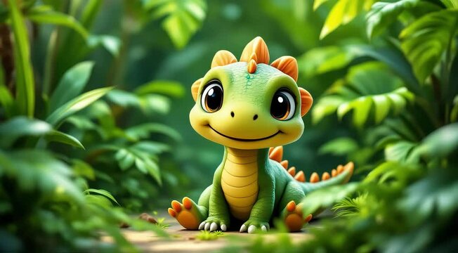 Adorable baby dragon in lush jungle