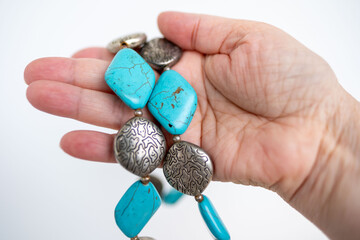 Artisan-made turquoise, howlite necklace with rustic charm, Fashion accessory, vibrant turquoise and silver necklace, showcasing unique ethnic-inspired design