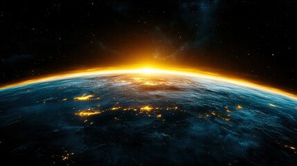 This breathtaking image captures the beauty of a sunrise over Earth from space, showcasing vibrant colors and the planet's curvature, ideal for environmental and cosmic themes.