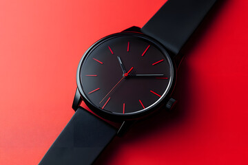 Modern Mastery: A Sleek Designer Watch red background