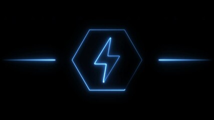 Animated blue neon line flows into glowing hexagon with electric icon inside. Futuristic tech style on dark background. Perfect for energy, technology, or electric themes. - Powered by Adobe