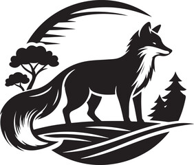 Fox in the Forest Illustration with Trees and Nature Scene silhouette