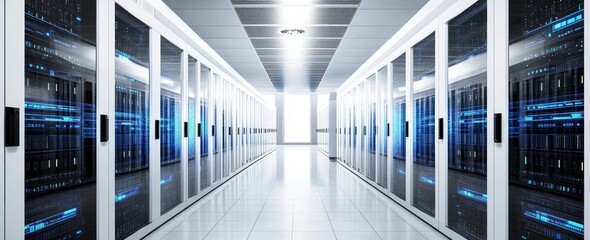 Modern Data Center with Rows of Server Racks
