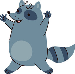 Cheerful Raccoon with Raised Arms