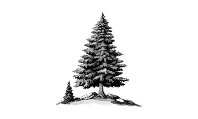 Himalaya Spruce Tree Illustrations, vector illustration, pine tree artwork, forest nature design, mountain flora, evergreen conifer, woodland scene, botanical sketch, natural landscape.