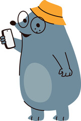 Mole with Hat Using Smartphone