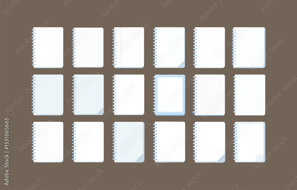 Poster collection of blank spiral notebooks on a brown background perfect for mockups designs and creative 
