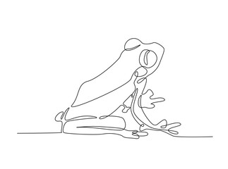 Frog single outline illustration. Continuous line art drawing of Exotic tree frog. Editable stroke.