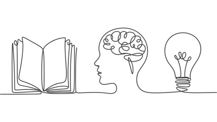 Learning and Innovation Book Brain and Lightbulb in One Line