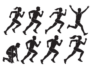 silhouettes of people jogging 