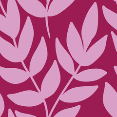 Floral seamless pattern hand drawn. Doodle leaves in pink colors.