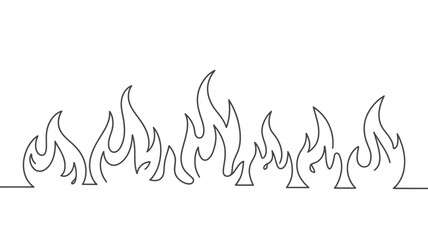 Continuous Line Drawing of Flames on a White Background