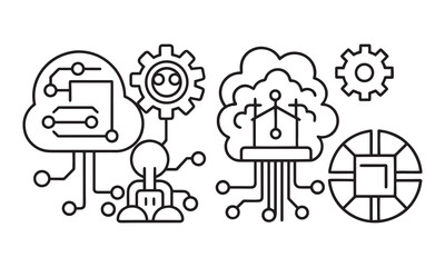 Abstract Cloud Computing & Technology Illustration – Black & White Digital Art