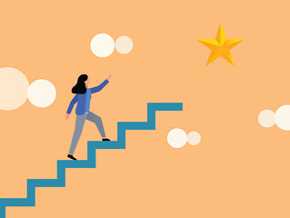 Reaching for Success Woman Climbing Stairs Towards a Star
