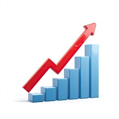3D graphic of a rising bar graph with a red arrow