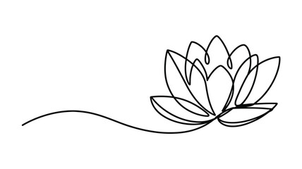 Elegant Lotus Flower Continuous Line Drawing on a White Background