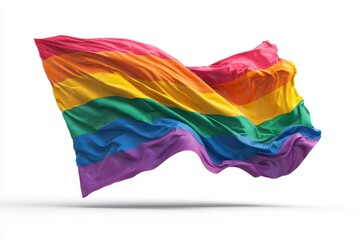 rainbow pride flag waving in soft wind, isolated on white background, clean shadow, high resolution PNG