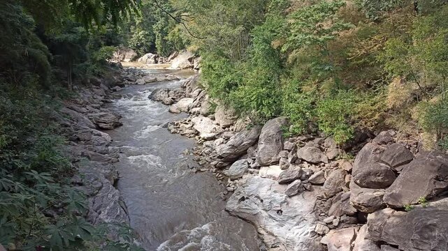 flowing water stream creek river rock stone. Tranquil summer nature view