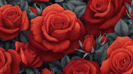 Red rose flower with dark leaves, romantic and elegant design
