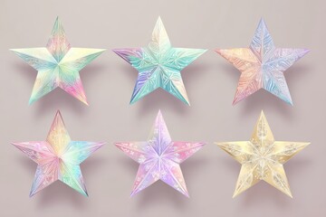 set of pride-themed decorative stars, soft pastel palette, transparent PNG