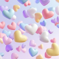 floating hearts representing safe space, pastel colors on white background