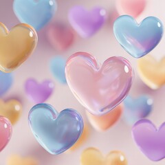 floating hearts representing safe space, pastel colors on white background