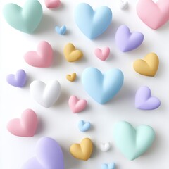 floating hearts representing safe space, pastel colors on white background