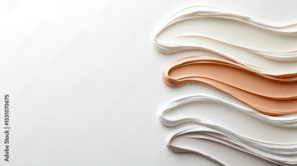 Poster an abstract composition featuring smooth strokes of various paint colors on a white canvas, highligh