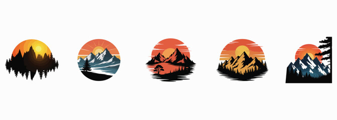 Vintage Mountain Sunset Landscape T-Shirt Bundle for Nature Lovers. Vintage Mountain Sunset Landscape T-Shirt Bundle for Nature Lovers