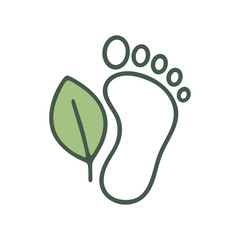 Leaf Footprint Line Icon — Eco Carbon Footprint Vector on White