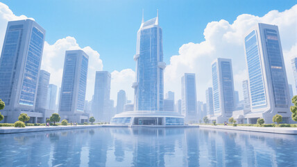 Fototapeta premium City skyline with skyscrapers and clear blue sky