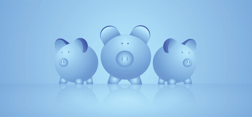 Piggy money bank glass look with reflection save money vector poster