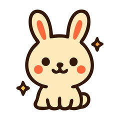 Obraz premium Cute Cream Bunny: An adorable cartoon bunny with soft cream fur, rosy cheeks, and orange inner ears sits contentedly, surrounded by sparkling stars.