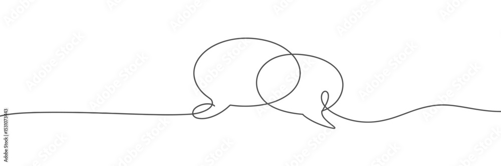Poster continuous line drawing of two speech bubbles on white background