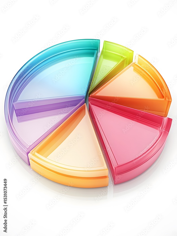 Poster a vibrant segmented pie chart showcasing data visualization. each section is a different color with 