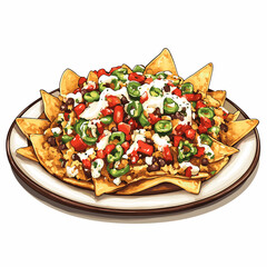 Loaded plate of nachos nacho chips vector isolated on a white background