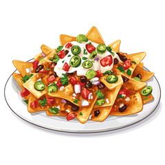 Loaded plate of nachos nacho chips vector isolated on a white background