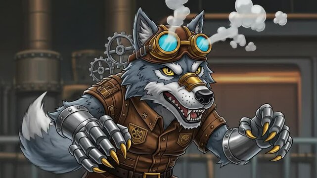 Steampunk wolf character with goggles and mechanical elements a detailed digital illustration in fantasy artwork