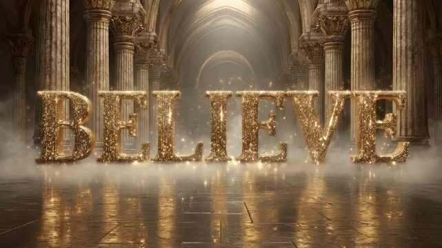 Glowing Believe Text in Majestic Palace
