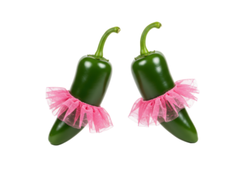 Isolated Pair of Green Jalapeno Peppers with Pink Tutus