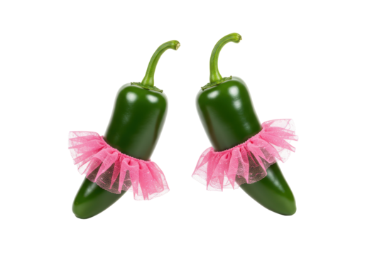 Isolated Pair of Green Jalapeno Peppers with Pink Tutus