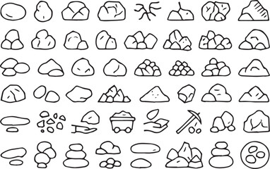 Fototapeta premium Set of 50 line icons related to stone, boulder, material, mine, crack, rocks, stones, Editable stroke. Vector illustration